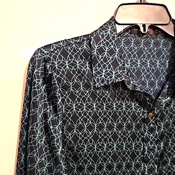 The Limited Tops - The Limited black green circular print blouse Med button up sleeve office
